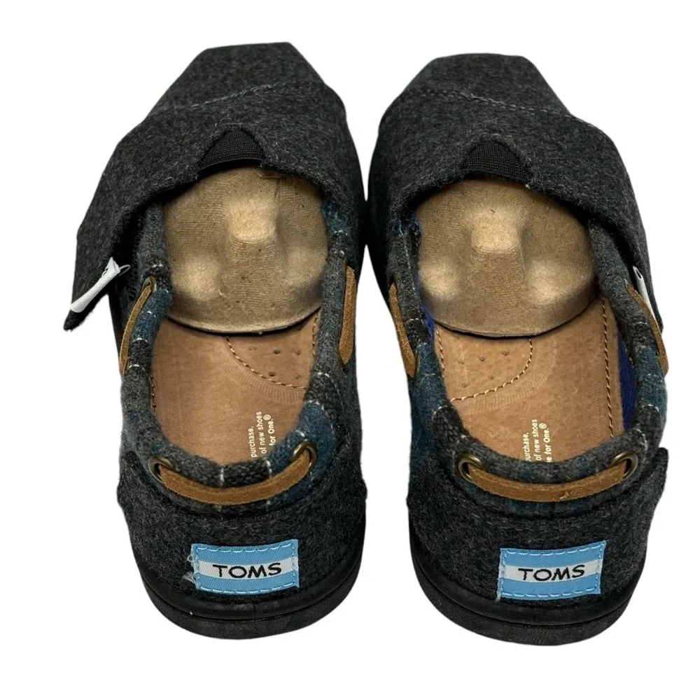 New TOMS Tiny Bimini Alpargata Blue & Grey Tartan Plaid Slip On Size 11 MSRP $59